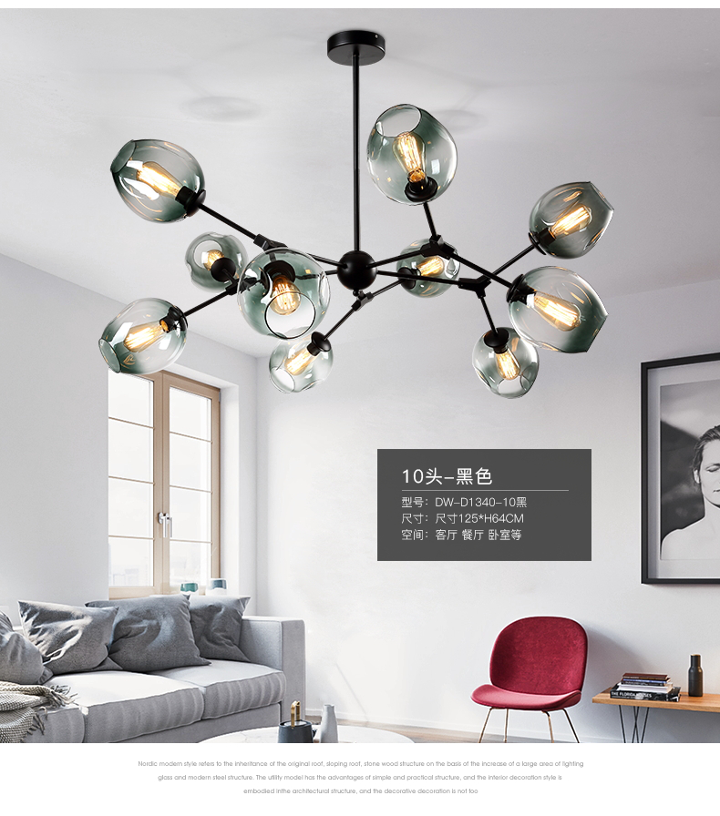 荣事达家居照明—创意北欧客餐厅铁艺吊灯/复古工业风玻璃球吊灯