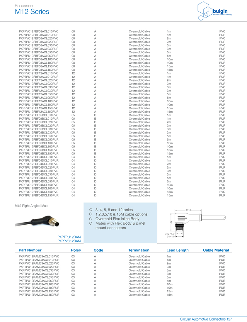 M12 弯头装配式公头连接器参数 M12 弯头装配式公头连接器参数