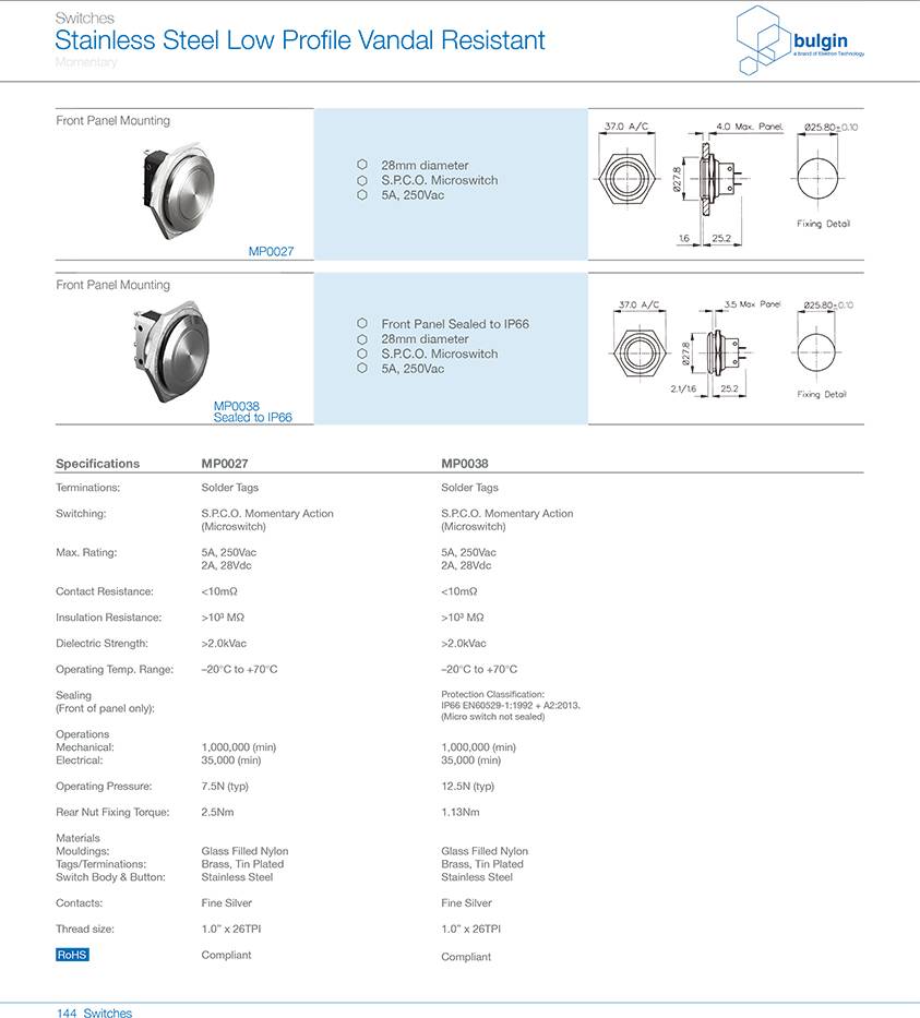 MP0027小尺寸防破坏按钮开关选型 MP0027小尺寸防破坏按钮开关选型