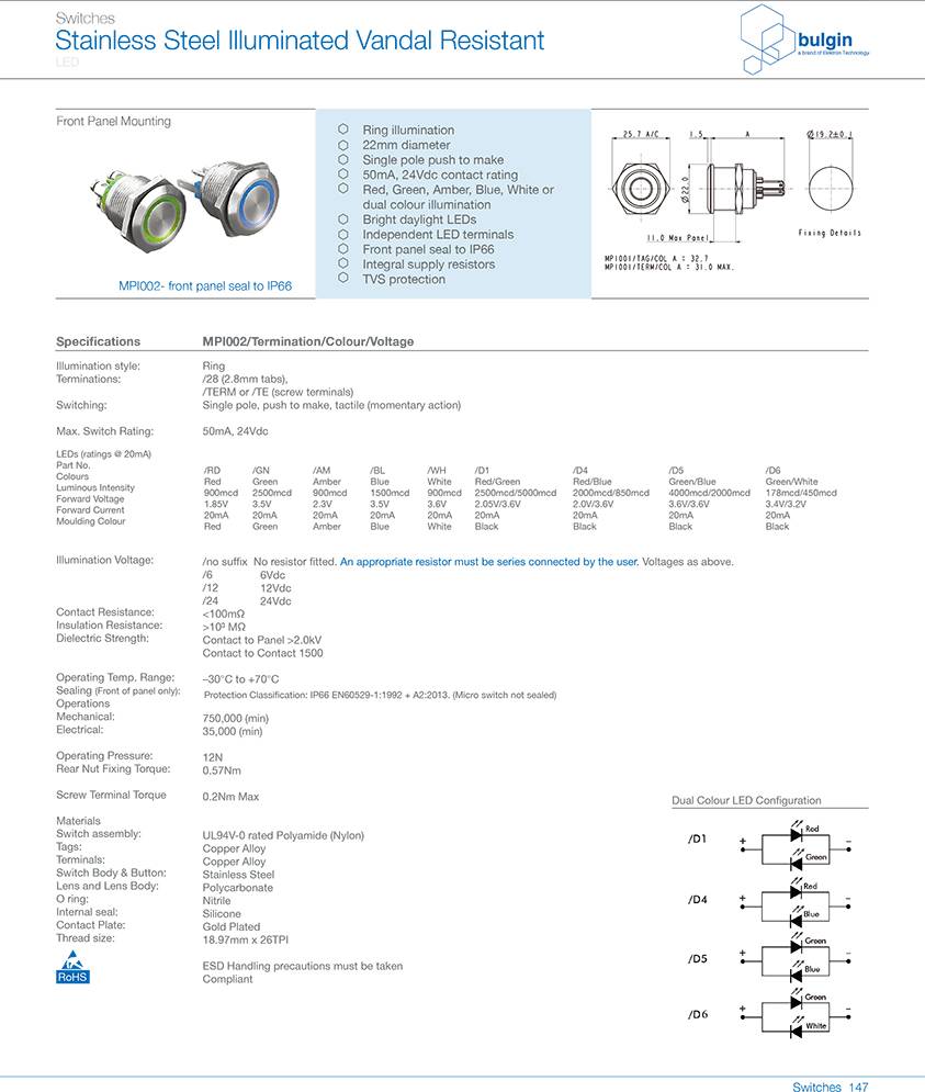MPI002前面板密封防破坏开关选型 MPI002前面板密封防破坏开关选型