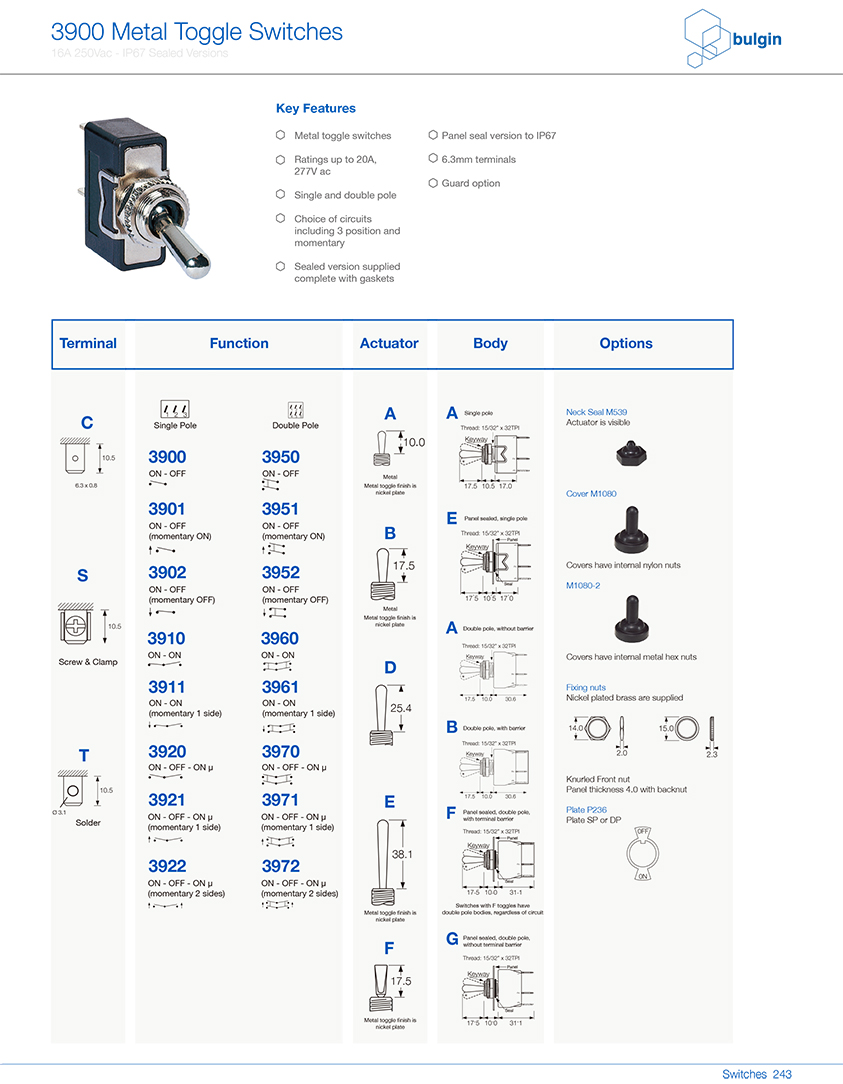 3900金属摇杆开关系列选型 3900金属摇杆开关系列选型