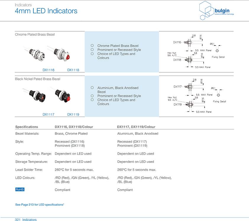 DX1116 6mm LED 指示灯选型