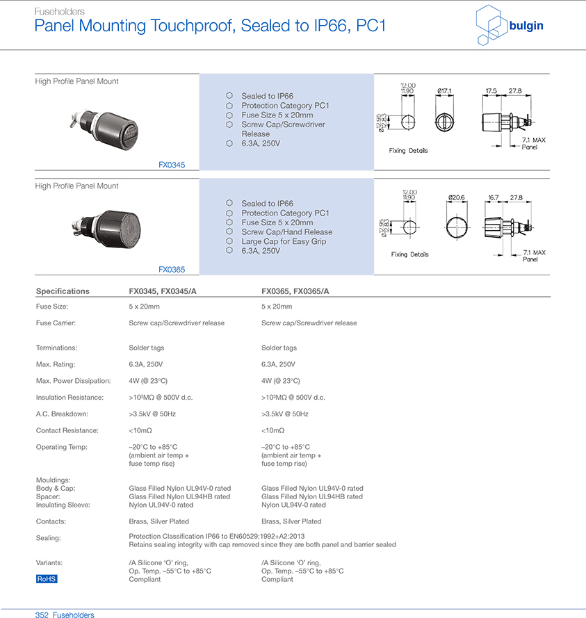 FX0345 IP66保险丝座规格尺寸 FX0345 IP66保险丝座规格尺寸