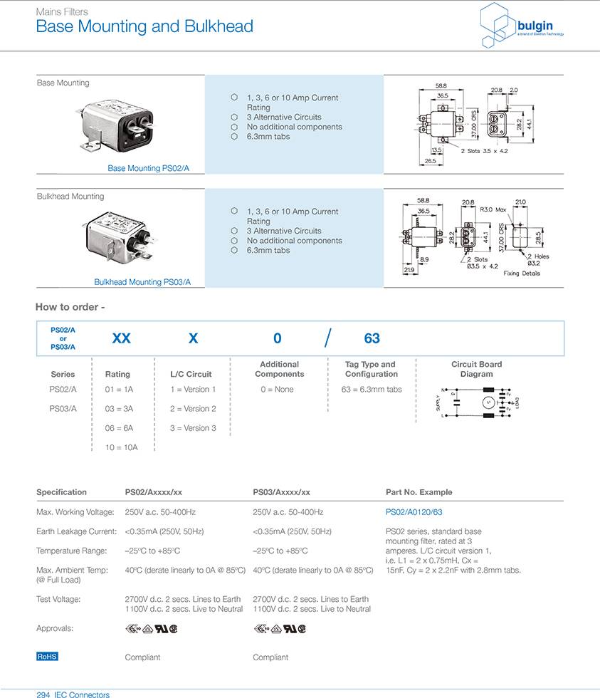PS02-A独立电源滤波器选型 PS02-A独立电源滤波器选型