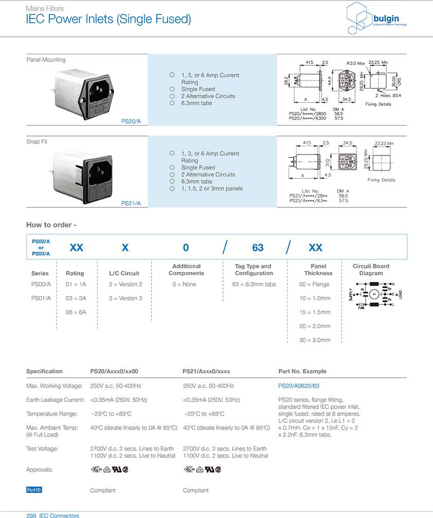 PS21-A带滤波器的IEC电源接入口选型 PS21-A带滤波器的IEC电源接入口选型