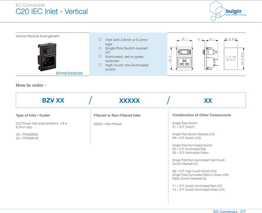 BZV49-Z0000-69垂直电源接入模块选型 BZV49-Z0000-69垂直电源接入模块选型