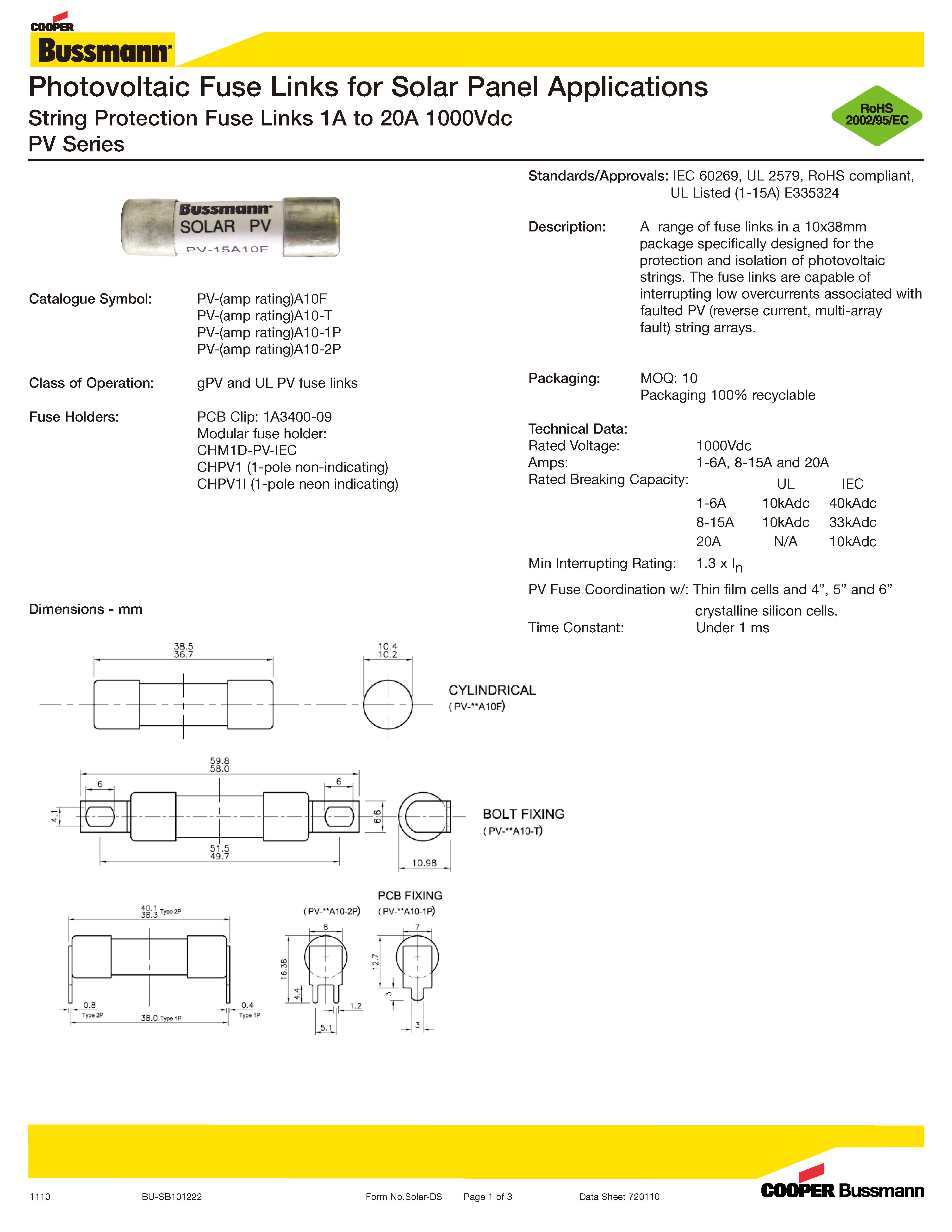 光伏熔断器PV 10*38系列 光伏熔断器PV 10*38系列